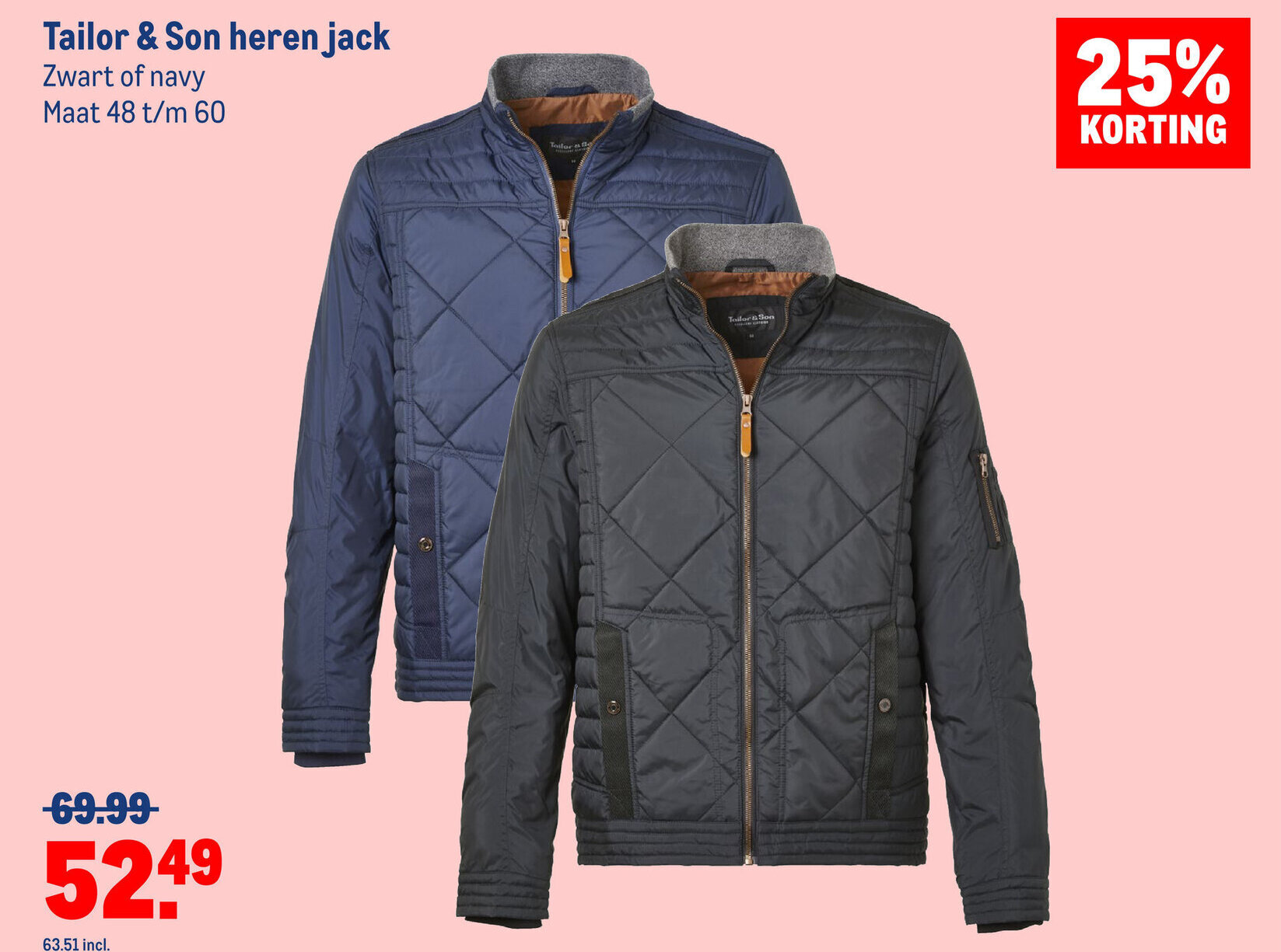 Tailor & Son heren jack zwart of navy aanbieding bij Makro