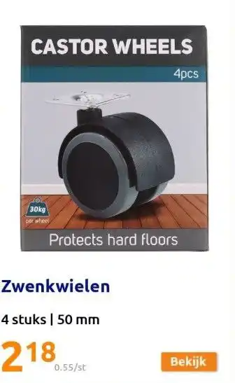 Action Zwenkwielen 4 stuks aanbieding