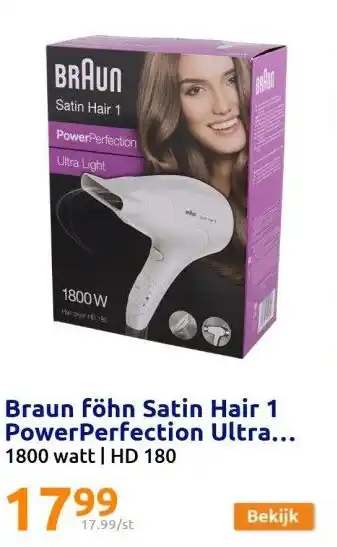 Action Braun föhn satin hair 1 powerperfection ultra light 1800 watt aanbieding