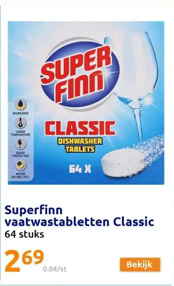 Action Superfinn vaatwastabletten Classic 64 stuks aanbieding