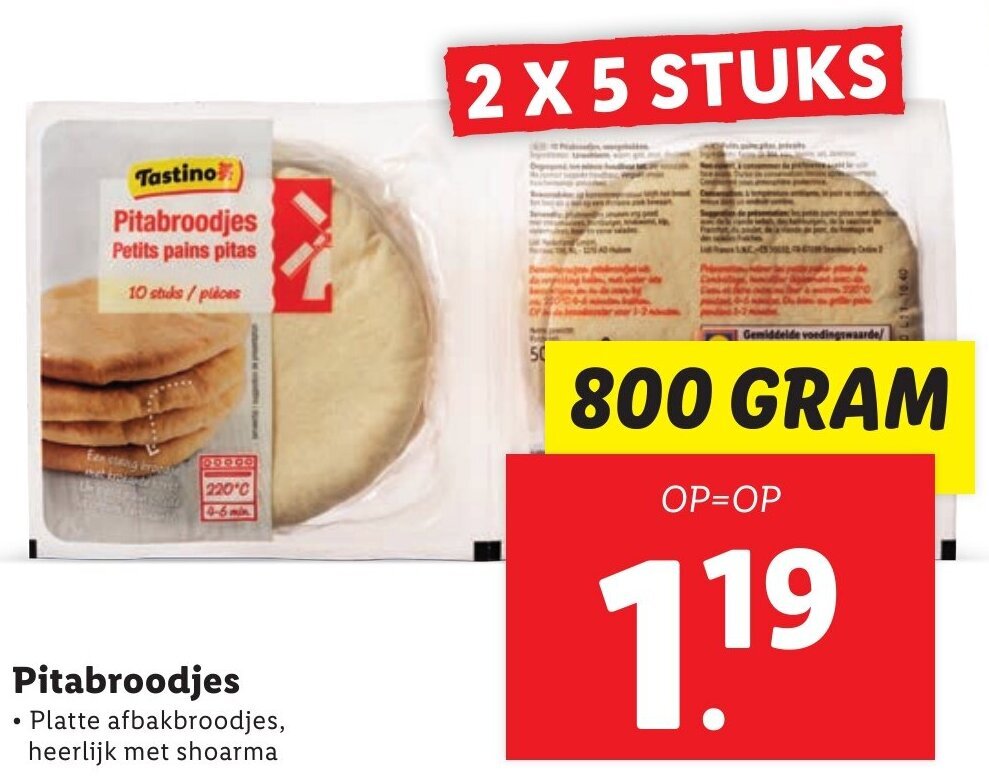 Pitabroodjes 800g 2x5 stuks aanbieding bij Lidl