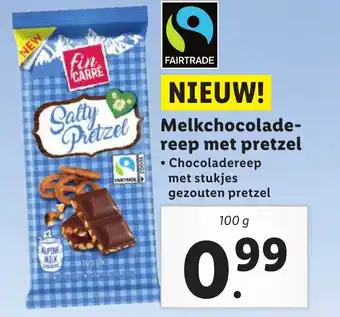 Lidl Melkchocolade- reep met pretzel 100g aanbieding