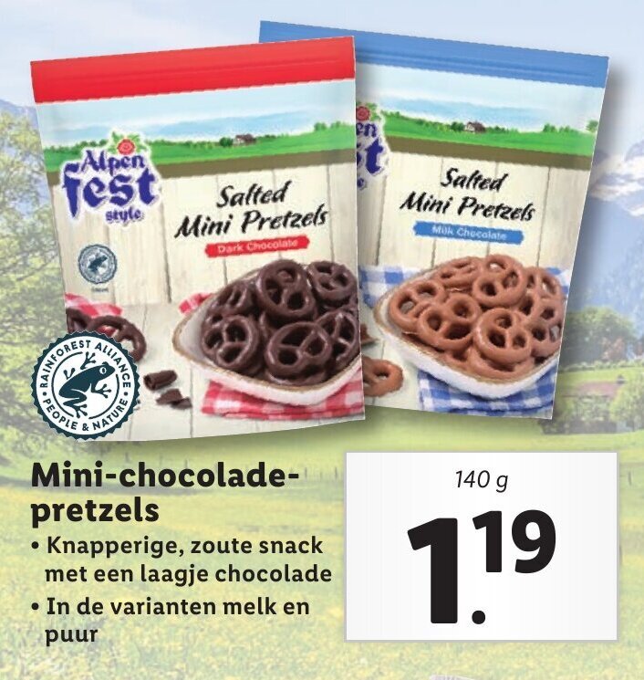 Minichocoladepretzels 140g aanbieding bij Lidl