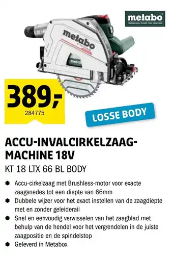 Isero Metabo Accu-invalcirkelzaag-machine 18v aanbieding