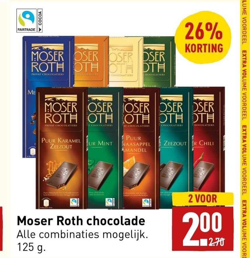 Moser Roth chocolade 125 g 2 stuks aanbieding bij ALDI