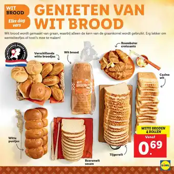 Lidl Verschillende Witte Broodje, Witte Puntjes, Boerenwit Sesam, Tijgerwit, Wit Brood, Roomboter Croissants Of Casino Wit aanbieding