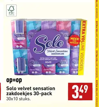 ALDI Solo velvet sensation zakdoekjes 30 x 10 stuks aanbieding