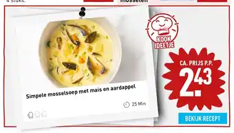 ALDI Simpele mosselsoep met mais en aardappel aanbieding