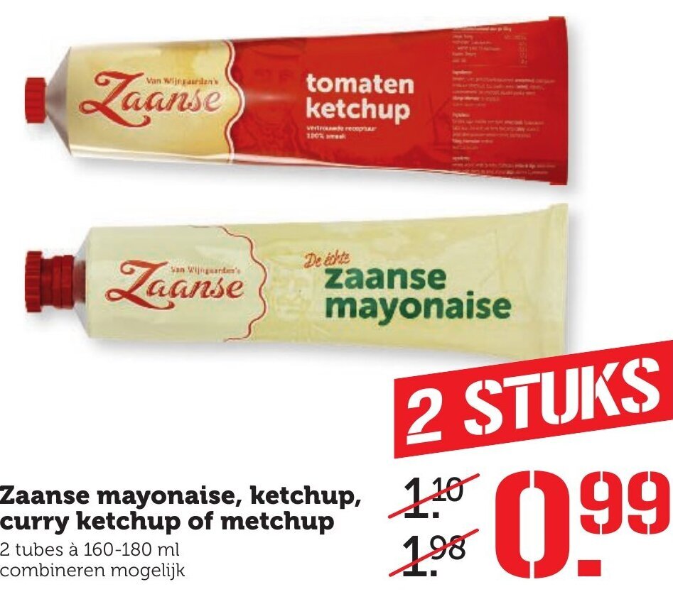 Zaanse mayonaise, ketchup, curry ketchup of metchup aanbieding bij Coop