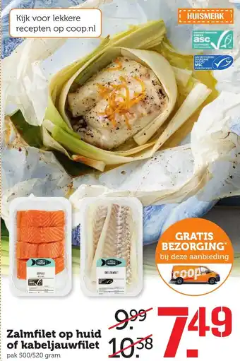 Coop Zalmfilet op huid of kabeljauwfilet 500/520 gram aanbieding