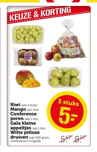 Coop Kiwi, Mango, Conference peren, Gala kleine appeltjes, Witte pitloze druiven aanbieding