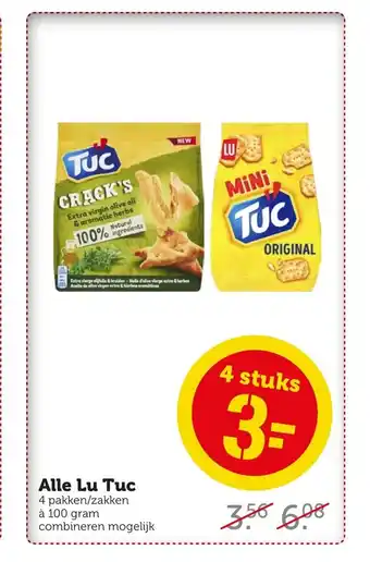 Coop Alle Lu Tuc 4 pakken a 100 gram aanbieding