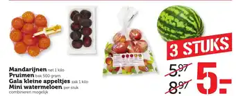 Coop Mandarijnen 1 kilo, pruimen 500 gram, gala kleine appeltjes 1 kilo, mini watermelon aanbieding