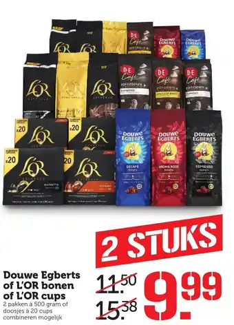 Coop Douwe egberts of l'or bonen of l'or cups 500 gram aanbieding