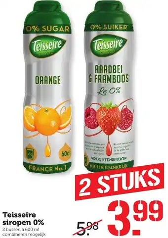 Coop Teisseire siropen 0% 600 ml aanbieding