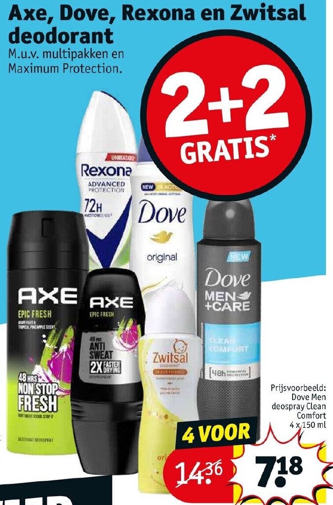 Axe, Dove, Rexona en Zwitsal deodorant aanbieding bij Kruidvat