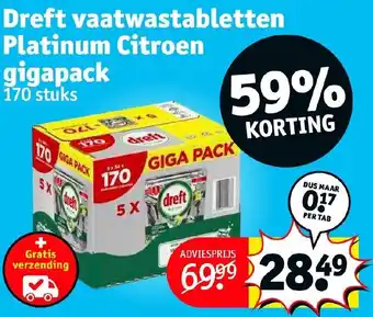 Kruidvat Dreft vaatwastabletten Platinum Citroen gigapack 170 stuks aanbieding