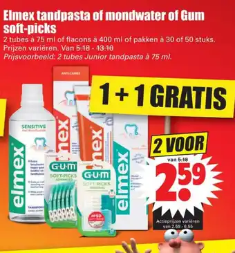 Dirk Elmex Tandpasta of mondwater of Gum soft-picks 1+1 aanbieding