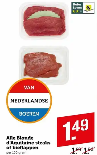 Coop Alle blonde d'aquitaine steaks of bieflappen 100 gram aanbieding