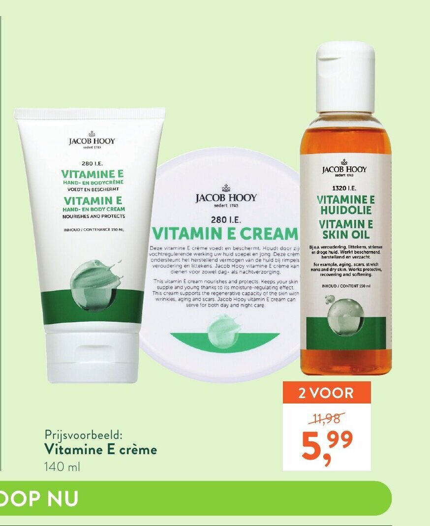 Vitamine E creme 140 ml aanbieding bij Holland & Barrett