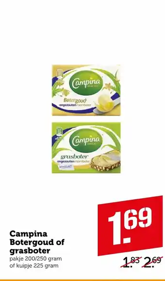 Coop Campina botergoud of grasboter 225g aanbieding