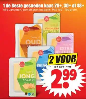 Dirk 1 de Beste gesneden kaas 20+, 30+, of 48+ 2*150-190g aanbieding