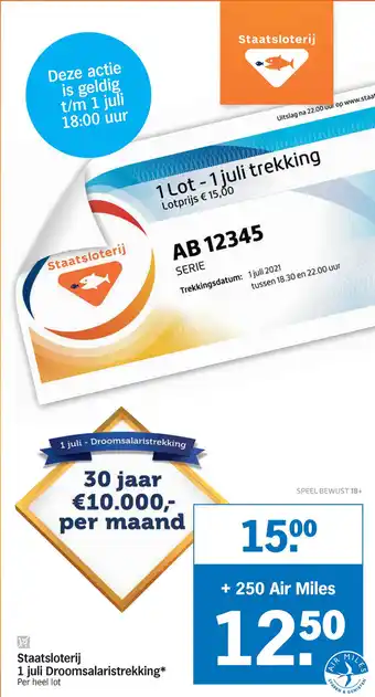 Albert Heijn Staatsloterij 1 juli Droomsalaristrekking aanbieding