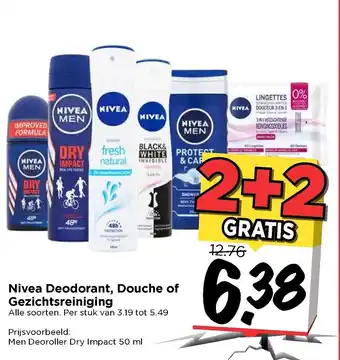 Vomar Voordeelmarkt Nivea deodorant, douche of gezichtsreiniging aanbieding