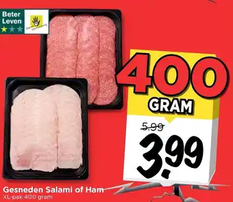 Vomar Voordeelmarkt Gesneden salami of ham 400g aanbieding