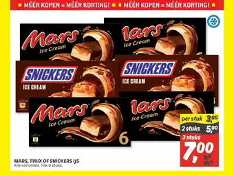 Dekamarkt Mars, Twix of Snickers ijs 3 stuks aanbieding