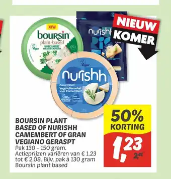 Dekamarkt Boursin plant based of Nurishh camembert of gran vegiano geraspt 130 - 150 gram aanbieding