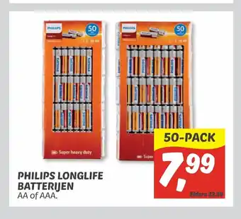 Dekamarkt Philips longlife batterijen 50-pack aanbieding