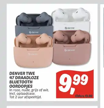 Dekamarkt Denver twe 47 draadloze bluetooth oordopjes aanbieding