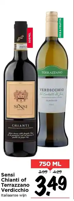 Vomar Voordeelmarkt Sensi chianti of terrazzano verdicchio 750 ml aanbieding