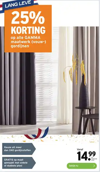 GAMMA 25% Korting Op Alle Gamma Maatwerk (Vouw-) Gordijnen aanbieding