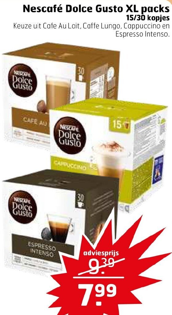 Nescafe Dolce Gusto XL packs 15/30 kopjes aanbieding bij Trekpleister