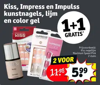 Kruidvat Kiss, impress en impulss kunstnagels, lijm en color gel r aanbieding