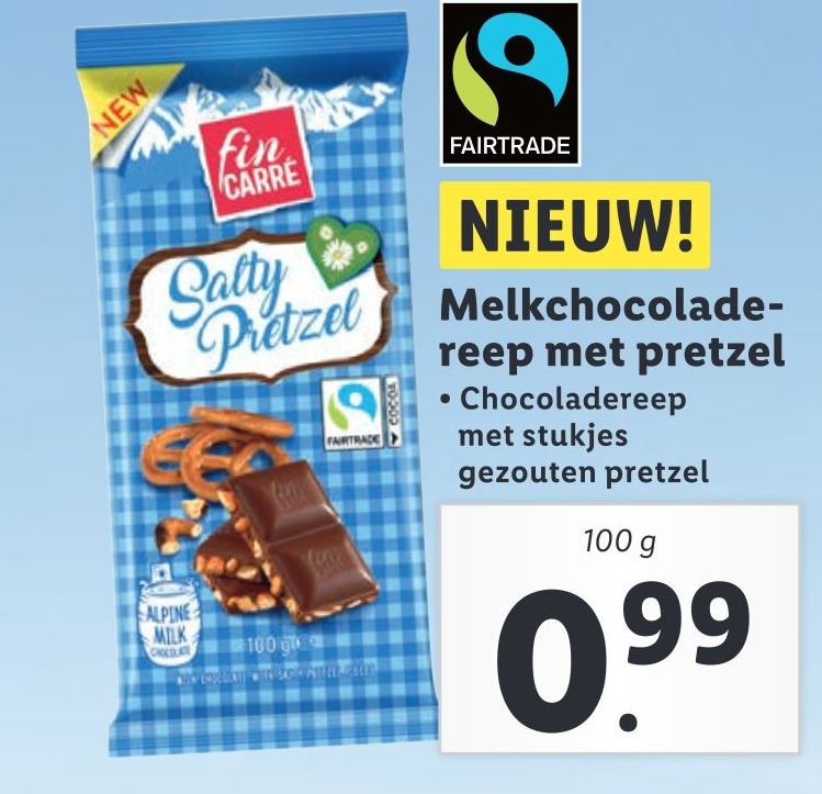 Melkchocoladereep met pretzel aanbieding bij Lidl