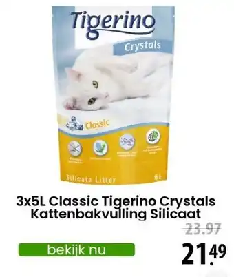 Zooplus 3x5l classic tigerino crystals kattenbakvulling silicaat aanbieding