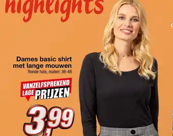 Kik Dames basic shirt met lange mouwen aanbieding