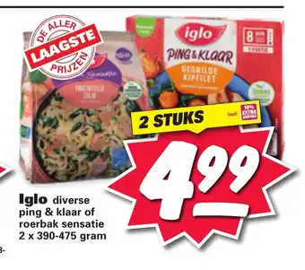 Nettorama Iglo diverse ping & klaar of roerbak sensatie 2 x 390-475 gram aanbieding