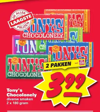 Nettorama Tony's Chocolonely 2 x 180 gram aanbieding