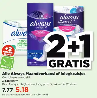 PLUS Alle always maandverband of inlegkruisjes aanbieding