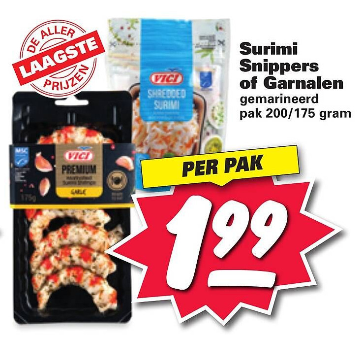 Surimi snippers of garnalen aanbieding bij Nettorama