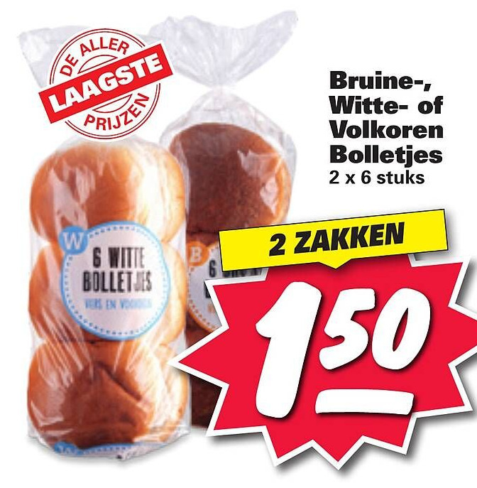 Bruine, witte of volkoren bolletjes aanbieding bij Nettorama