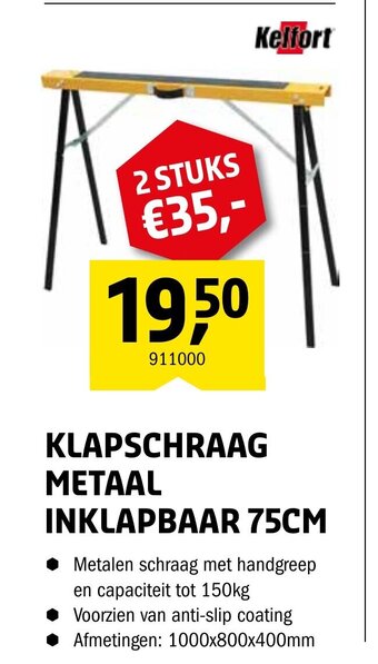 Isero Kelfort klapschraag metaal inklapbaar 75cm aanbieding