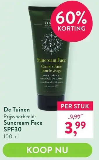 Holland & Barrett De tuinen suncream face spf30 100ml aanbieding