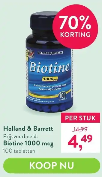 Holland & Barrett Biotine 1000 mcg 100 tabletten aanbieding