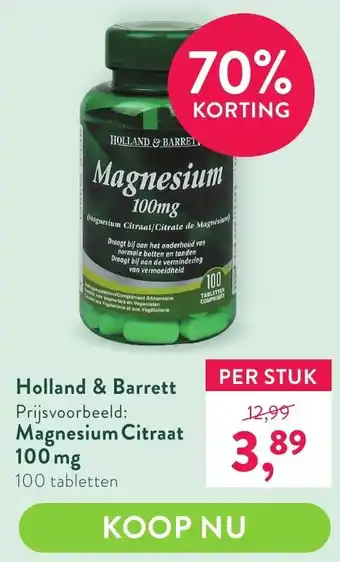 Holland & Barrett Magnesium citraat 100 mcg 100 tabletten aanbieding