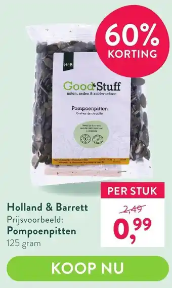 Holland & Barrett Pompoenpitten 125g aanbieding